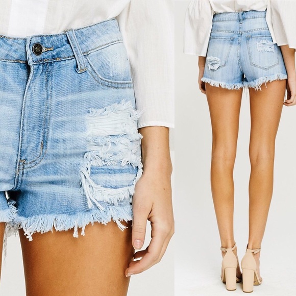 KanCan The Bali High Waist Distressed Shorts In Medium Wash main image 0